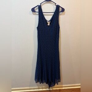 Sundance Navy Blue Geometric Lace Midi Dress Sleeveless Size M